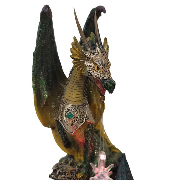 Dragon Light Up LED Green Medieval Fantasy Figurine Lighted Statue Decor glitter - Picture 10 of 17
